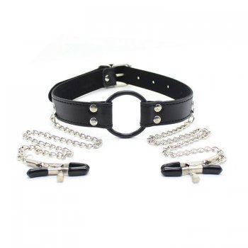 Colla BDSM con Argolla Bozal y Cadenas con Pinzas Pezoneras - Image 2