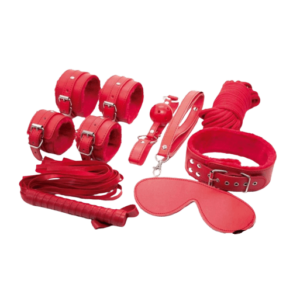 Kit Fetiche Sado Bondage 7 piezas en cuero ecologico Rojo