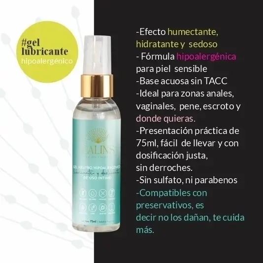 Gel Lubricante Neutro e Hipoalergénico - 75ml - Calins - Imagen 2